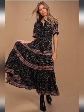 $148 Free People (White&red) Rare Feelings Maxi Dress Size XS